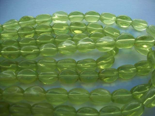 OVAL GREEN GLASS BEADS-12MM-27PC