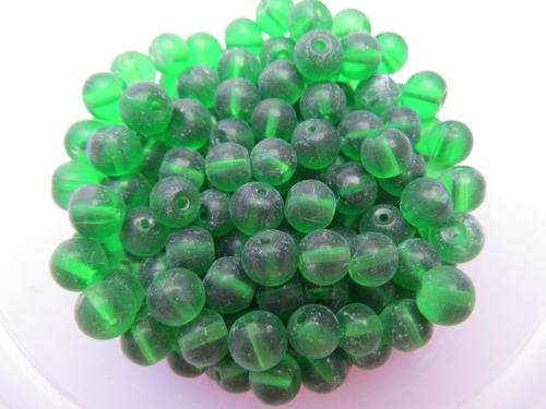 DARK GREEN ROUND PLAIN GLASS BEADS-65PC