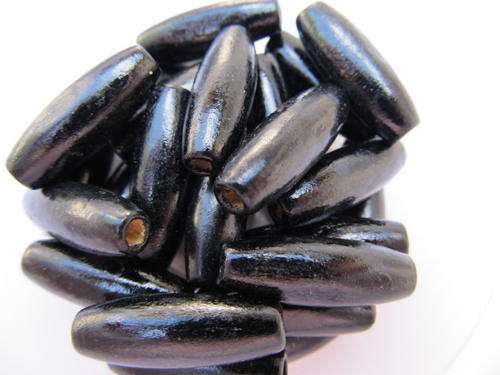 BLACK OVAL WOODEN BEADS-20PC