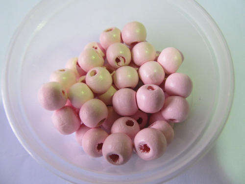 PINK ROUND WOODEN BEADS-20PC
