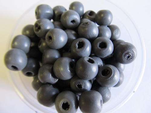 DARK GREY ROUND WOODEN BEADS-20PC