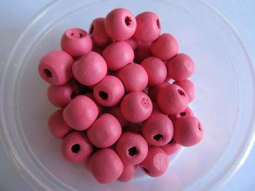 PINK ROUND WOODEN BEADS-20PC
