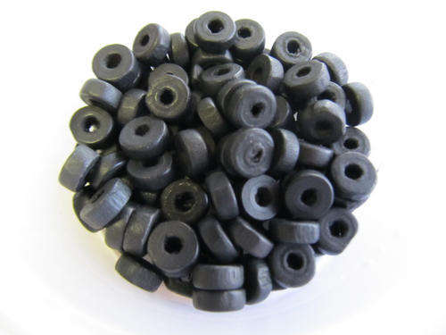 BLACK ROUND DISC WOODEN BEADS - 50PC - 4MM X 8MM
