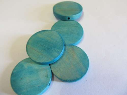 WOODEN BEADS GREEN FLAT ROUND - 25MM X 5MM - 4PC