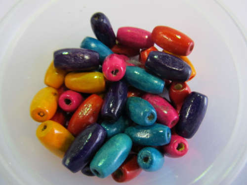 WOODEN BEADS MIXED COLOURS OVAL - 15MM X 8MM - 20PC