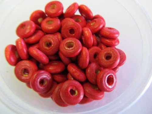 WOODEN BEADS RED DISC - 4MM X 11MM - 30PC