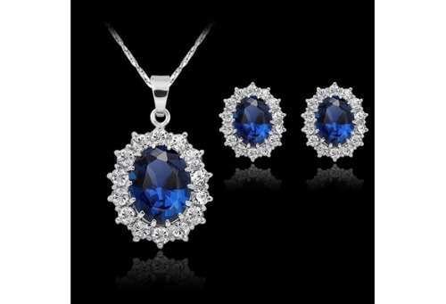 Silver Filled Blue Sapphire Crystal Christmas Jewelry Sets Snowflake Necklace Earrin - FREE SHIPPING