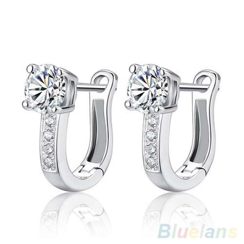 Women's 925 Sterling Silver Rhinestone Studs Harp White Leverback Earrings- FREE SHIPPING