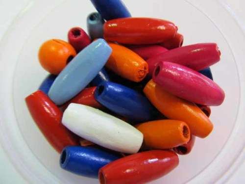 WOODEN BEADS OVAL MIXED COLOURS - 23MM X 8MM - 10PC