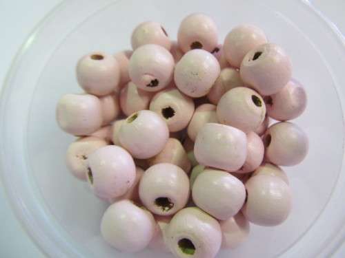 WOODEN BEADS ROUND - SOFT PINK - 9MM X 10MM - 20PC