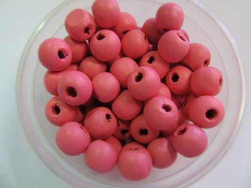 WOODEN BEADS ROUND -DARK PINK - 9MM X 10MM - 20PC
