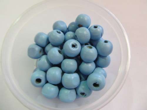 WOODEN BEADS ROUND -SKY BLUE - 9MM X 10MM - 20PC