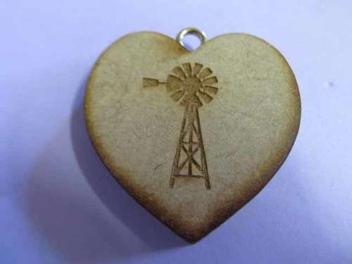 PENDANT WOOD-HEART-WINDMILL ENGRAVED - 1PC