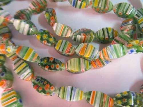 GLASS MILLEFIORI BEADS - SQUOVAL - 25PC