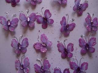 GLITTER BUTTERFLY - 25MM  X 25MM - PINK PURPLE