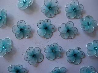GLITTER flower - 25MM  X 25MM - sky blue
