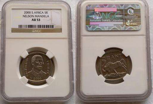 ***SUPER SCARCE*** NGC GRADED AU53 2000 SMILING MANDELA SMILEY R5 !