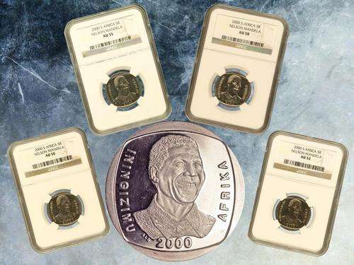 2000 SMILING MANDELA SMILEY R5 SUPER SET OF ALL 4! NGC GRADED AU50 AU53 AU55 AU58 !