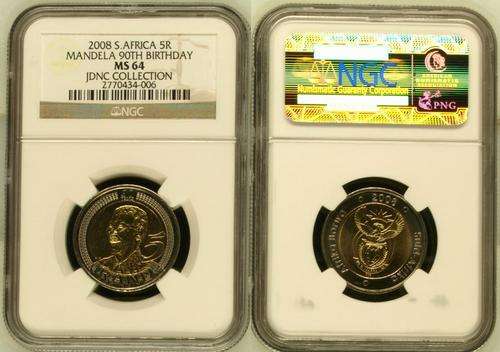 SCARCE !! @@@ NGC GRADED MS64 2008 Mandela 90th Birthday R5!!! @@@