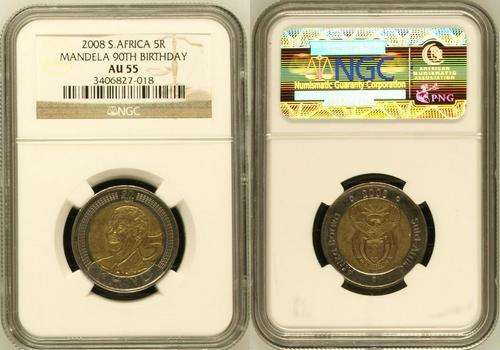 **RUNNING SCARCE... AGAIN** 1 LEFT! ONLY 2 ON BOB!!! NGC GRADED AU55 2008 BIRTHDAY MANDELA R5 !