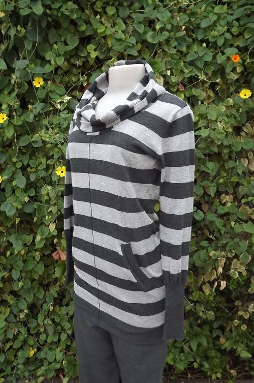 Fanny style horizontally striped grey light weigh sweater.Size 32/8 by ChevoKee