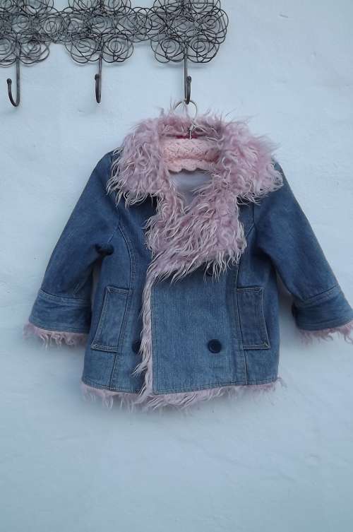 Pretty denim long jacket with pink Faux Fur trimmings for 2 year old girl by Gossip.