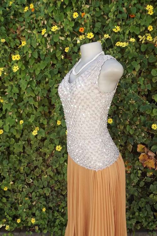 Glam sequin top in silver grey by Misch Mash Size 36/12.V neck.Bottom layer stretch polyester