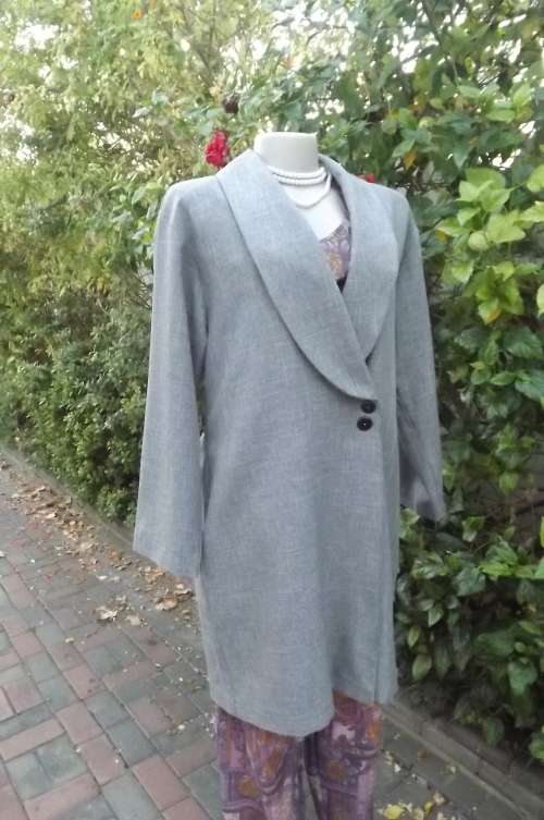 Purplegrey light weight extra long jacket by Boutique in size 42/18.Close on front with 2 buttons