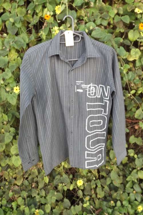 Grey striped long sleeve shirt for 13 to 14 year old boy.Used but still in good condition
