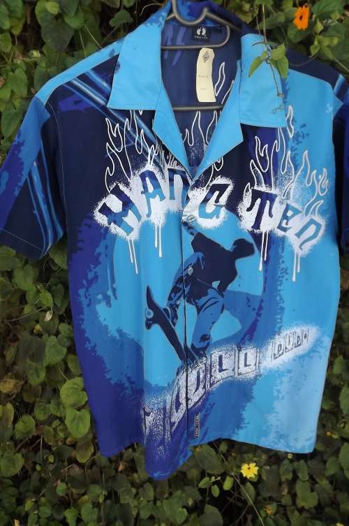 Blue "Hang Ten" casual shirt with ocean design for boy of 13 to 14 years old.Good quality.As new