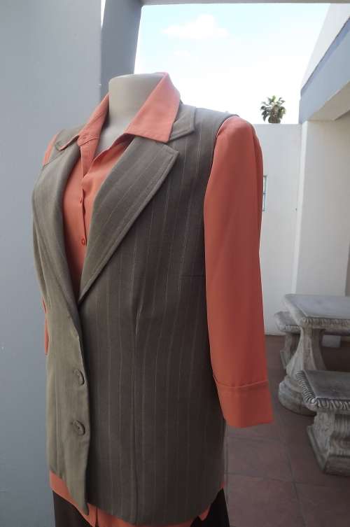 Milady's Light Brown Striped Sleeveless Jacket Size 36/12, Fully Lined