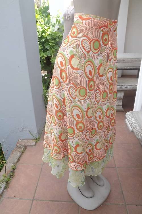 Stunning double layer wrap around polyester chiffon flare skirt.Size 32 to 38 by DELLA VITA.