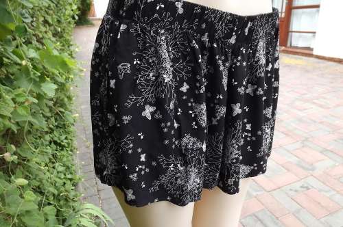 Black viscose shorts with dainty white pattern with butterflies.Size 38/14 by WOOLWORTHS