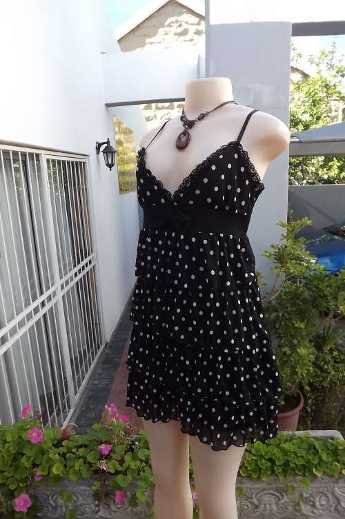 Super sexy black + white polkadot strappy dress by CORNFLAKE size 36/12.Good condition