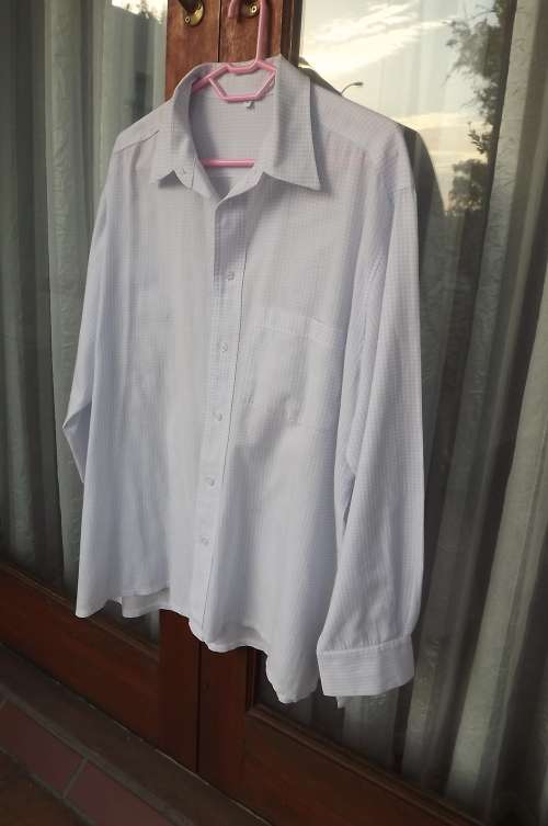 Light blue and white small checked long sleeve shirt by OUT OF THE BLUE size XL.Chest 123cm