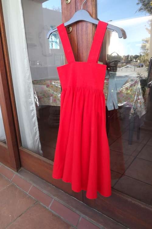 Red cotton dress for 5 year old girl - chest 58cm.With wide straps and flare long skirt.