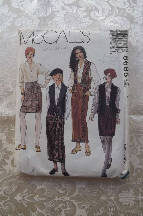 McCALLS 6685 sewing pattern for skirt,top and waistcoat.Size 10.Size 14 cut