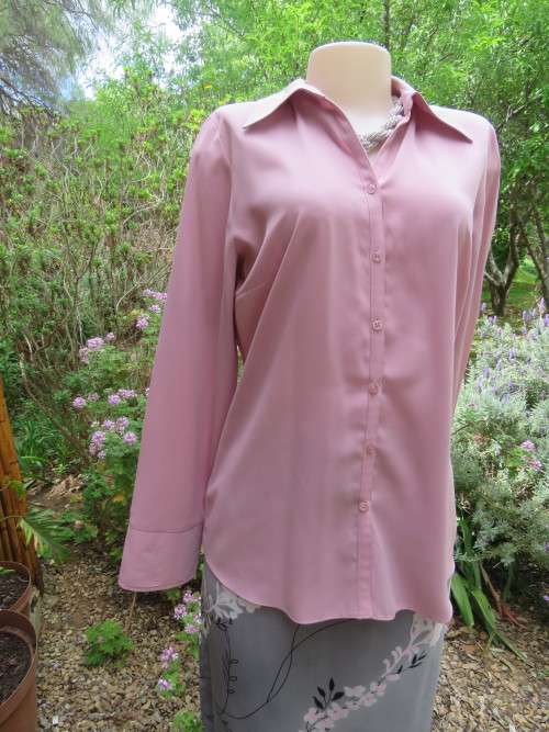 Dusty pink long sleeve button down blouse with v front and collar by WOOLWORTHS woman
