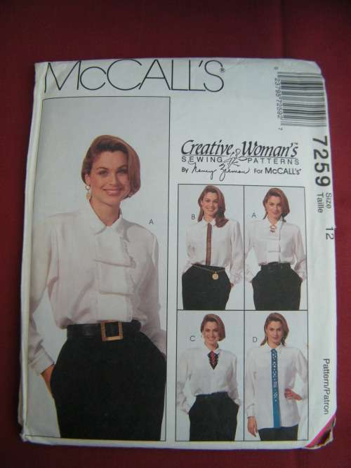 McCalls sewing pattern 7259 for size 10 to 24 .Good condition. Stunning long sleeve blouse.