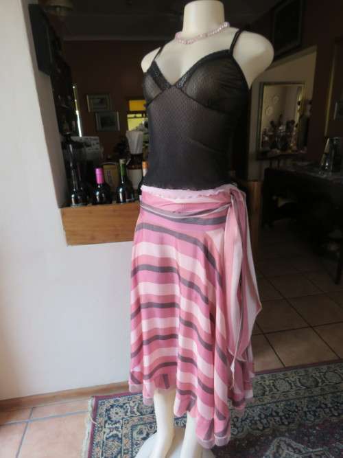 Black 100% nylon stretch sheer cami with pink underlay.Size Small by BODY MATERIAL