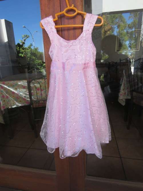 Soft pink dress for 3 to 4 year old girl.Sequin embellished overlay.Satin underlay by FRIENDS IN