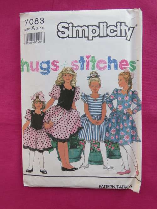 'SIMPLICITY' sewing pattern 'HUGS AND STITCHES' 7083 for girls party dress sizes 2-6x.