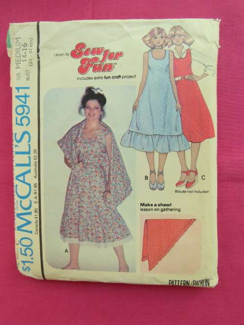 'McCALL's' 5941 'SEW FOR FUN' sewing pattern size 14-16 for dress and shawl.