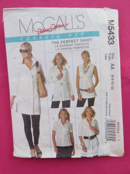 'McCALL's' sewing pattern 5433 for the perfect shirt in sizes 6,8,10 and 12.