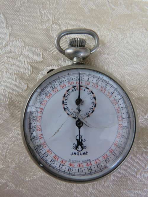 Vintage 'JAQUET SWISS' made stopwatch.In good working condition.Glass cracked.