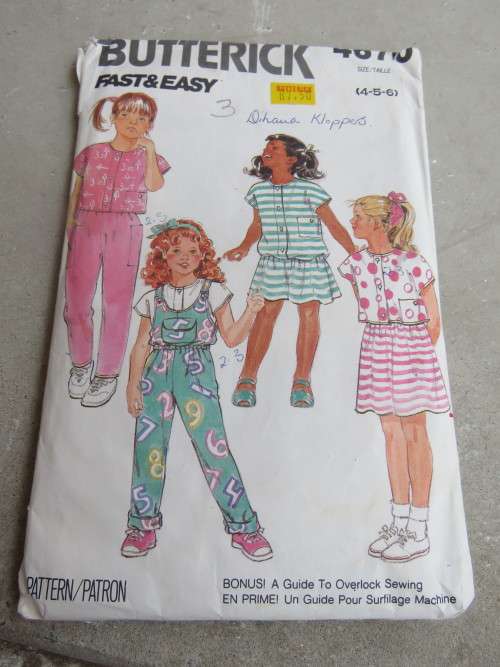 'BUTTERICK' pattern 4670 for toddlers/childrens jumpsuit,dress top,skirt and pants in size 4-6.