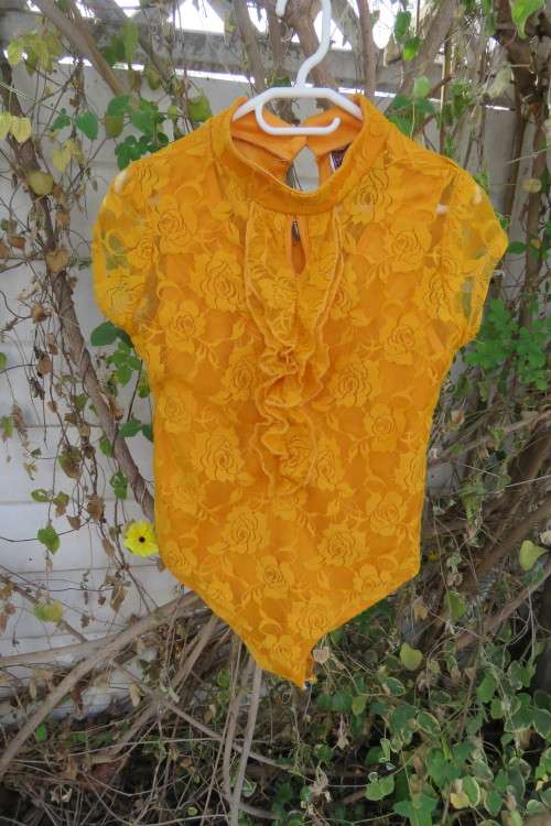 Buttercup yellow lace bodyshirt for girl of 11-12 yr old by GIRLS JUST WANT TO HAVE FUN.As new.