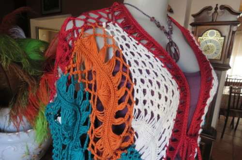 Multicolour bolero combination of knit and crochet stitching size 38/14 by 'Bellezza Signora'.