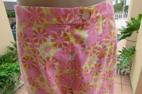 Cotton pants in cheerful yellow, pink and orange circle designs. High waisted. Size 37/13.