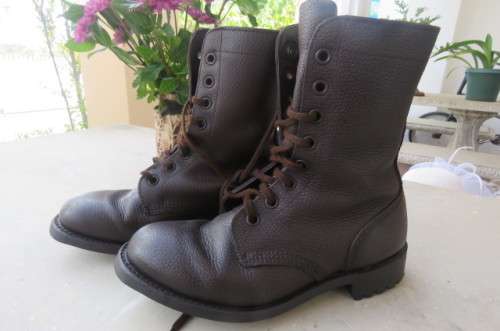 Pair of SADF genuine leather brown army boots in size 5.5 by D.W.S. issued 2009. Army size 240 M.